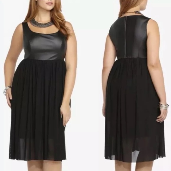 torrid Dresses & Skirts - Torrid Faux Leather Pleated Mesh Skater Dress